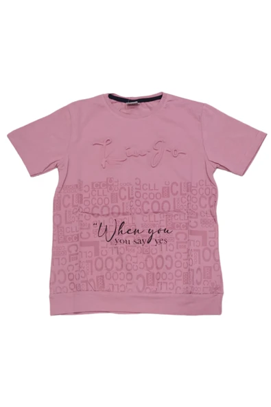 İrem Çocuk Giyim Kız Çocuk When You Kabartma Yazı Desenli Likralı Gül Kurusu Renk Tişört