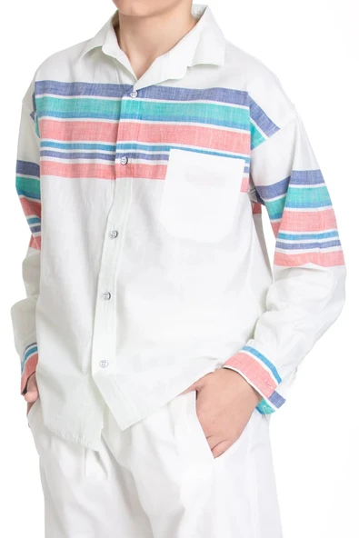 İrem Çocuk Giyim Erkek Çocuk Renk Geçişli Mevsimlik Beyaz Gömlek - 4