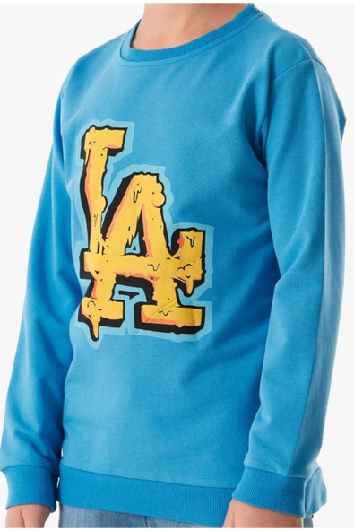 İrem Çocuk Giyim Erkek Çocuk LA Yazı Desenli Mavi Renk Sweatshirt - 2