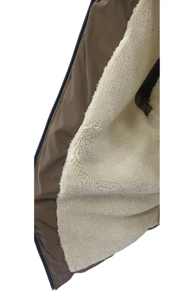 İrem Çocuk Giyim Erkek Çocuk / Kız Çocuk Çapraz Fermuar Model Kapüşonu Çıkabilen İçi Peluş Astarlı Kahverengi Mont - 3