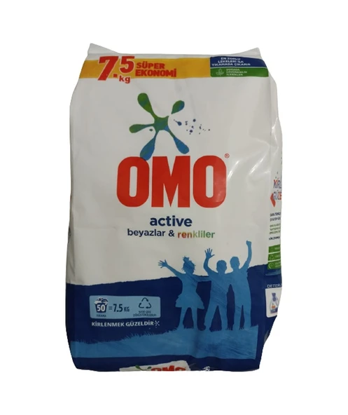 Omo Active Beyazlar ve Renkliler İçin Toz Çamaşır Deterjanı 50 Yıkama 7500 G ürün görseli