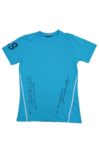 İrem Çocuk Giyim Erkek Çocuk Mavi  Yazı Desenli T-Shirt