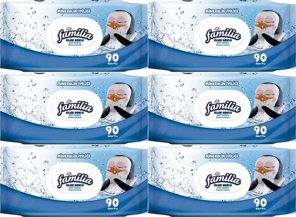 Familia Islak Havlu Mendil Mineralin Iyiliği 90 Yaprak Plastik Kapaklı 6Lı Set 540 Yaprak ürün görseli