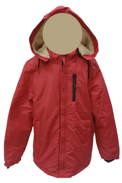 İrem Çocuk Giyim Kız Çocuk /Erkek Çocuk Önü Fermuar Cepli Kapüşonu Çıkabilen Peluş Astarlı Kırmızı Renk Mont