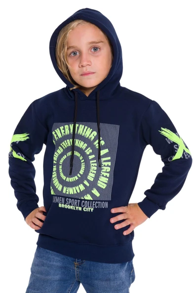 İrem Çocuk Giyim Erkek Çocuk Everythink Yazı Desenli Üç Iplik Şardonlu Kapüşonlu Sweatshirt