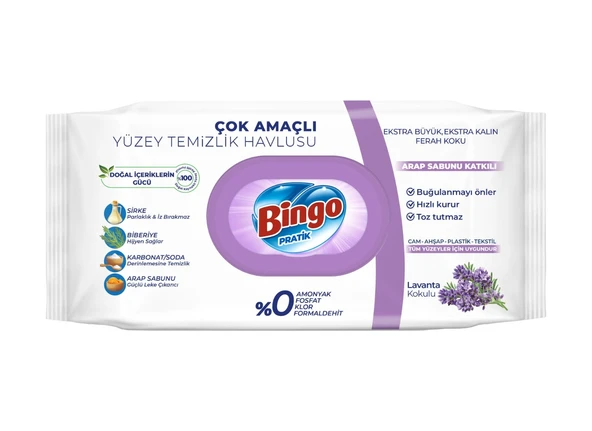 Bingo Clean Yüzey Temizlik Havlusu Lavanta Kokulu Beyaz 12 x 96 Yaprak - Resim 2