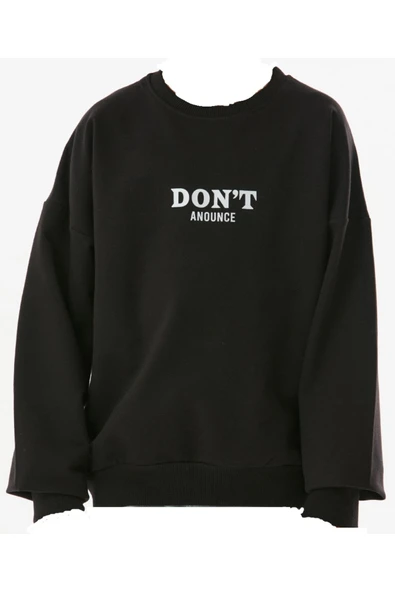 İrem Çocuk Giyim Kız Çocuk /Erkek Çocuk Don't Anounce Çift Taraf Yazı Desenli Siyah Renk Oversize Sweatshirt