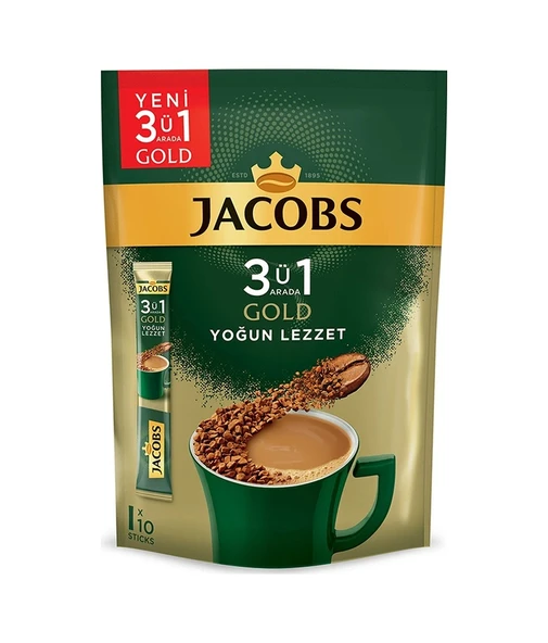 Jacobs 3'ü 1 Arada Gold Yoğun Lezzet Karışım Kahve 10'lu Paket ürün görseli