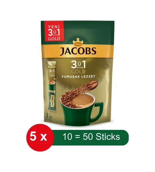 Jacobs 3ü 1 Arada Gold Yumuşak Lezzet Hazır Kahve 5 x 10'lu ürün görseli