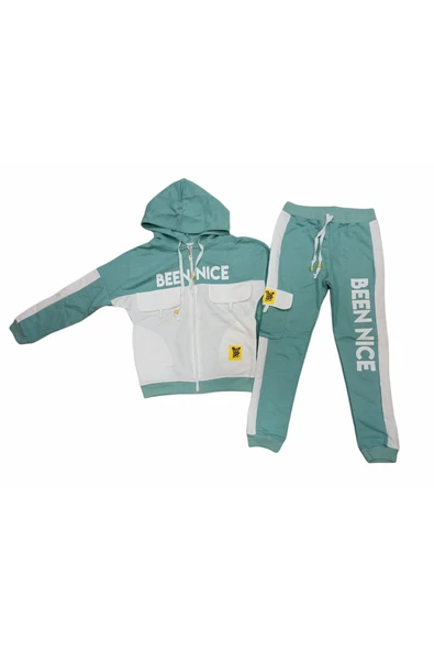 İrem Çocuk Giyim Kız Çocuk Been Nice Yazı Desenli Fermuarlı Eşofman Takımı