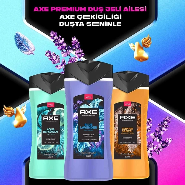 Axe Premium Collection Aqua Bergamot + Blue Lavender + Copper Santal Duş Jeli 3 x 300 ML - Resim 5