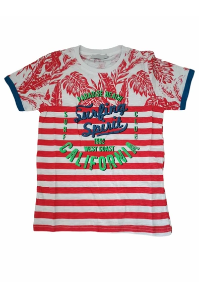 İrem Çocuk Giyim Erkek Çocuk Yazı Ve Çizgi Desenli  T-Shirt
