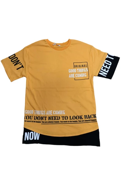 İrem Çocuk Giyim Erkek Çocuk Good Things Yazı Desenli Tişört Turuncu
