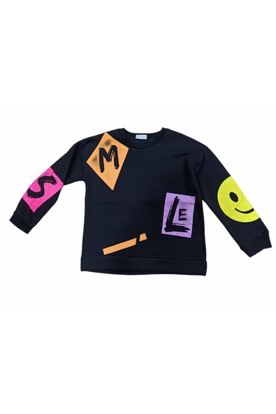 İrem Çocuk Giyim Kız Çocuk Smile Yazı Desenli Sweatshirt