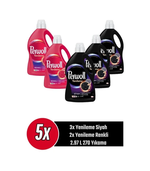 Perwoll Sıvı Çamaşır Deterjanı 5 X 2,97 270 Yıkama 3 Siyah + 2 Renkli set-hnkl-5085-5913 ürün görseli