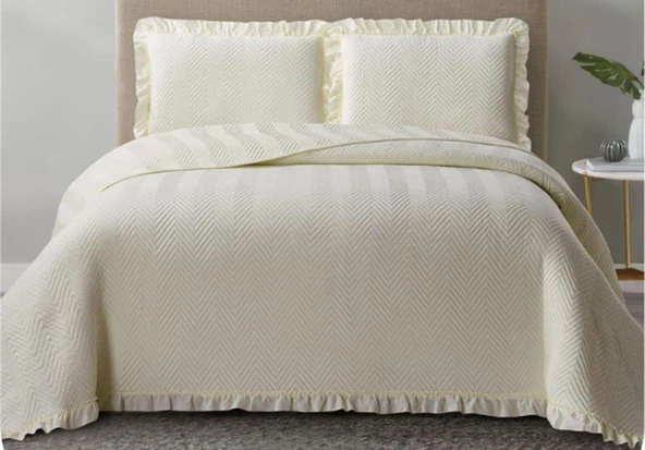 KAPİTONELİ YATAK ÖRTÜSÜ TEK KİŞİLİK DUBAİ KREM - Resim 2