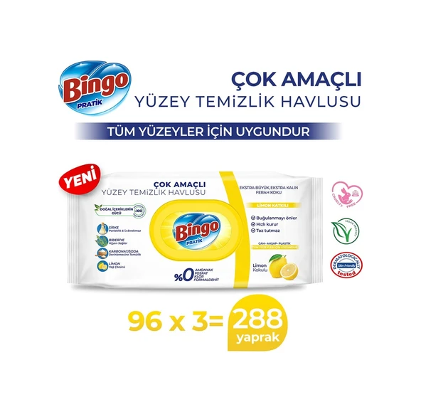Bingo Limon Kokulu Pratik Yüzey Temizlik Havlusu 3 x 96'lı - Resim 2