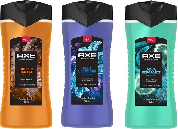Axe Premium Collection Aqua Bergamot + Blue Lavender + Copper Santal Duş Jeli 3 x 300 ML - Resim 2