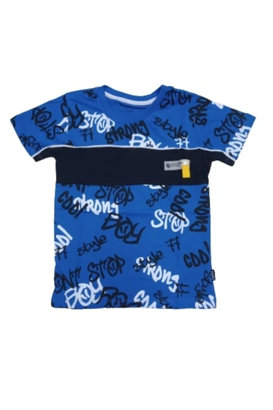 İrem Çocuk Giyim Erkek Çocuk Lacivert Grafitti Yazı Desenli T-Shirt
