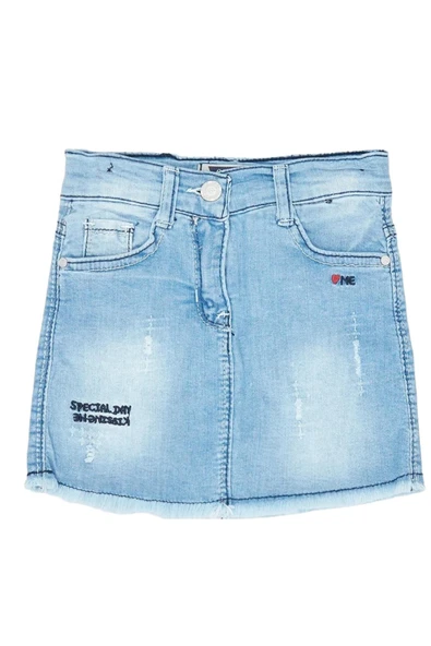 İrem Çocuk Giyim Kız Çocuk Yazı Desenli Kot Etek