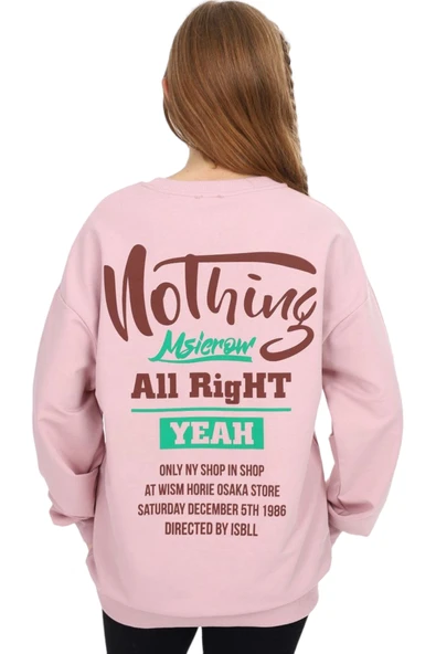 İrem Çocuk Giyim Kız Çocuk Çift Taraf Nothing Yazı Desenli Oversize Pudra Sweatshirt - 2
