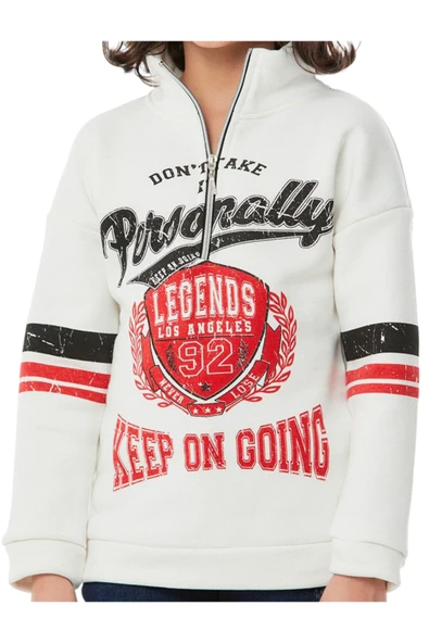 İrem Çocuk Giyim Erkek Çocuk /Kız Çocuk Legends Yazılı Fermuar Yaka Beyaz Renk Sweatshirt