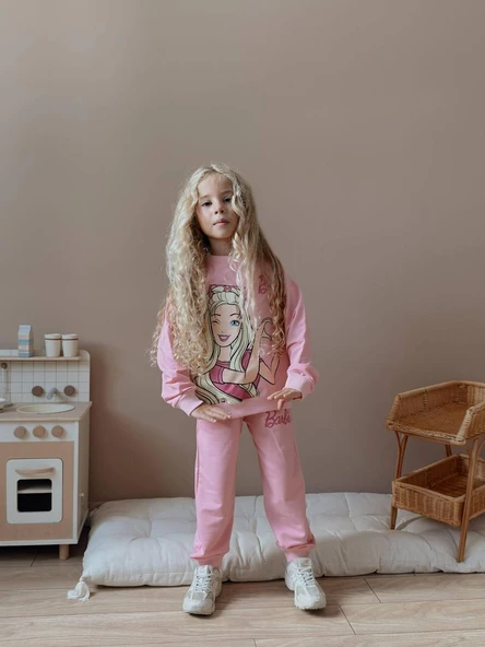 Cg Kids Barbie 2 Iplik Kumaş Kız Çocuk Alt Üst Takım Süper Kalite - 4