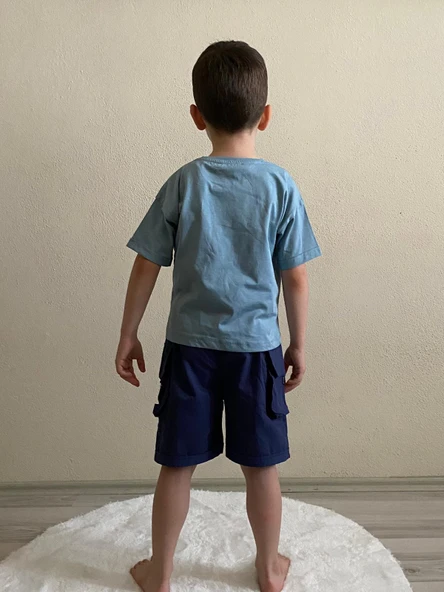 Cg Kids Lacivert Kargo Cep Şort Detaylı Kaliteli Kumaş Erkek Çocuk Alt Üst Takım - 3