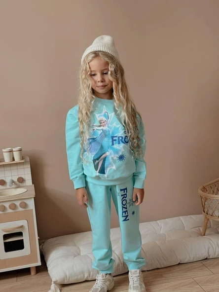 Cg Kids Frozen Elsa 2 Iplik Kumaş Kız Çocuk Alt Üst Takım Süper Kalite - 2