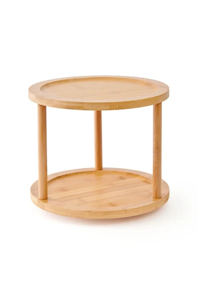 Bambu İki Katlı Döner Sunumluk 24,5×24,5×18 cm - Resim 2