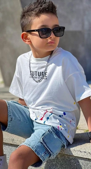 Cg Kids Future Baskı Basic Mavi Komando Cepli Şort Erkek Çocuk Alt Üst Takım - 2