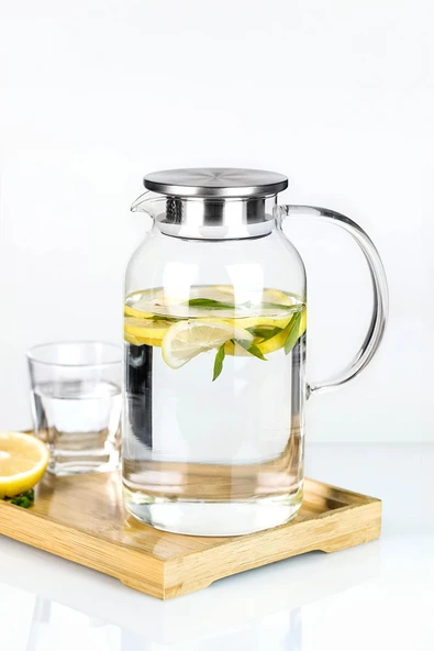 Borosilikat Cam Sürahi Karaf 1,5 lt Metal Kapaklı ürün görseli 1