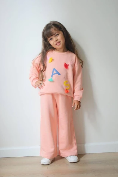 Cg Kids Paris Kabartma Baskılı Püsküllü Ispanyol Paça  Kız Çocuk Eşofman Takım - 2