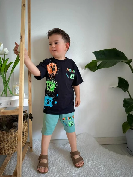 Cg Kids Minecraft Mükemmel Kaliteli Baskı Erkek Çocuk Alt Üst Takım - 2