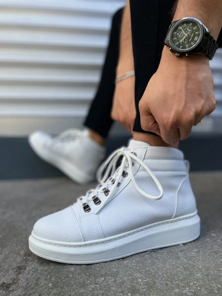 JET-206 Ottawa Bağcıklı Ortopedik Taban Cilt Erkek Spor Bot CBT - Beyaz - Resim 3