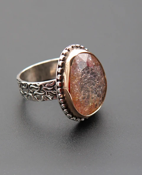 925 Ayar Gümüş ve Pirinç Otantik Kadın Yüzük sy00079 - Resim 5