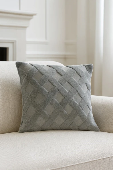 1 Adet Gri Çizgili Pofuduk Kırlent Kılıfı 42x42 cm - Resim 2