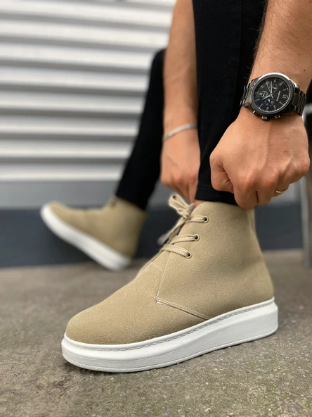 JET-207 Oslo Bağcıklı Ortopedik Taban Süet Erkek Spor Bot SBT - Krem - Resim 3