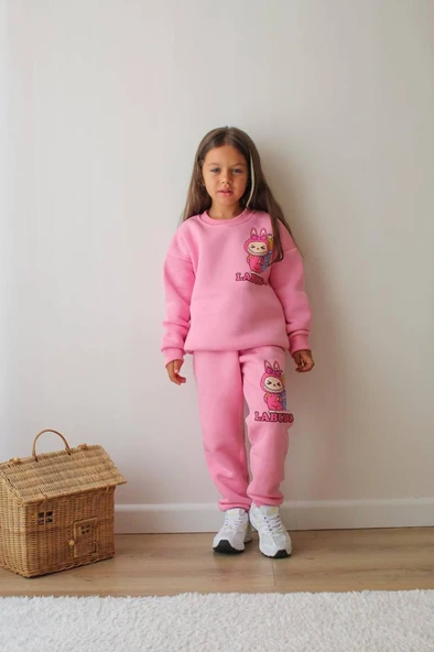 Cg Kids Labubu 3 Iplik Şardonlu Içi Pamuklu Kız Çocuk Alt Üst Süper Tarz Takım - 2