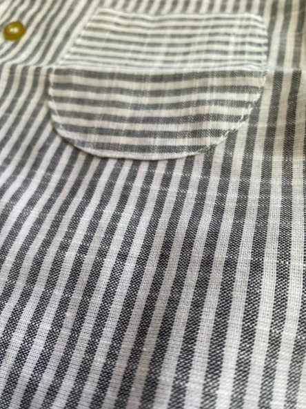 Keten Gri Beyaz Çizgili Erkek Çocuk Gömlek - 4
