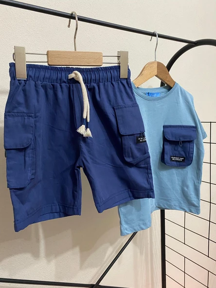 Cg Kids Lacivert Kargo Cep Şort Detaylı Kaliteli Kumaş Erkek Çocuk Alt Üst Takım - 2