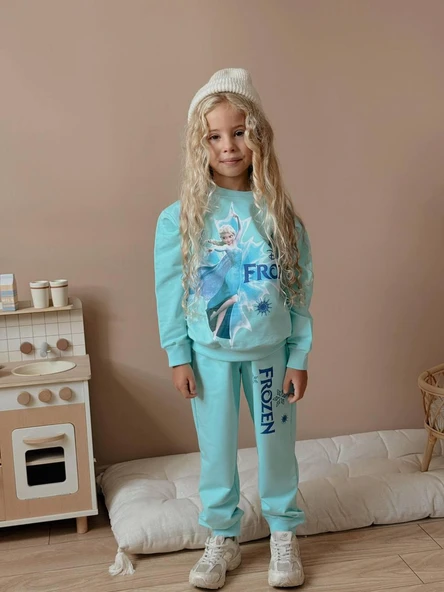 Cg Kids Frozen Elsa 2 Iplik Kumaş Kız Çocuk Alt Üst Takım Süper Kalite - 4