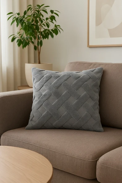 1 Adet Gri Çizgili Pofuduk Kırlent Kılıfı 42x42 cm ürün görseli