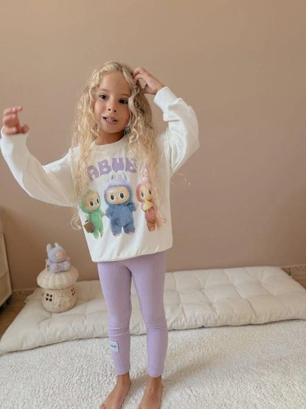 Cg Kids Labubu Lila Baskılı 2 Iplik Kız Çocuk Taytlı Alt Üst Takım - 2