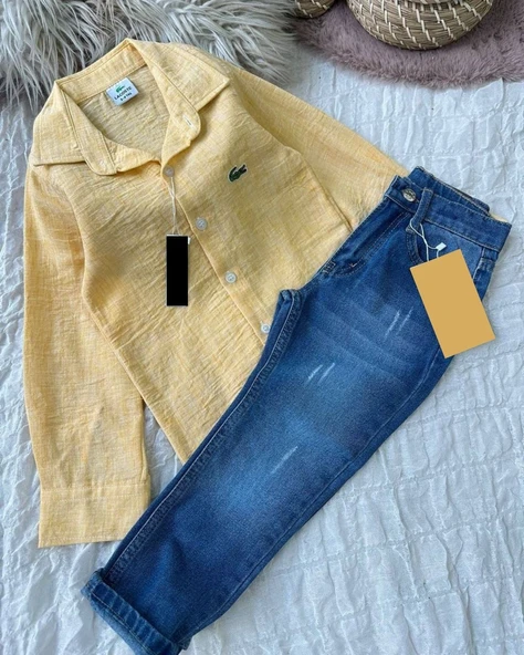 Cg Kids Sarı Gömlek Lacivert Jean Alt Üst Erkek Çocuk Takım