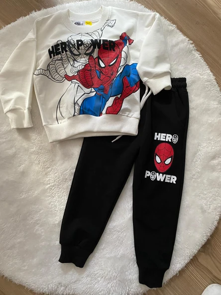 Cg Kids Spiderman Örümcek Adam Blackwhite 2 Iplik Kumaş Erkek Çocuk Alt Üst Takım Süper Kalite - 4