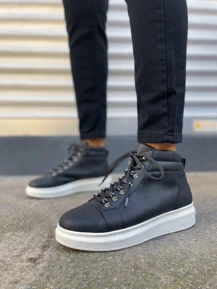 JET-206 Ottawa Bağcıklı Ortopedik Taban Cilt Erkek Spor Bot CBT - Siyah - Resim 4