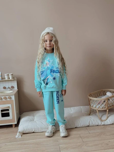 Cg Kids Frozen Elsa 2 Iplik Kumaş Kız Çocuk Alt Üst Takım Süper Kalite - 3