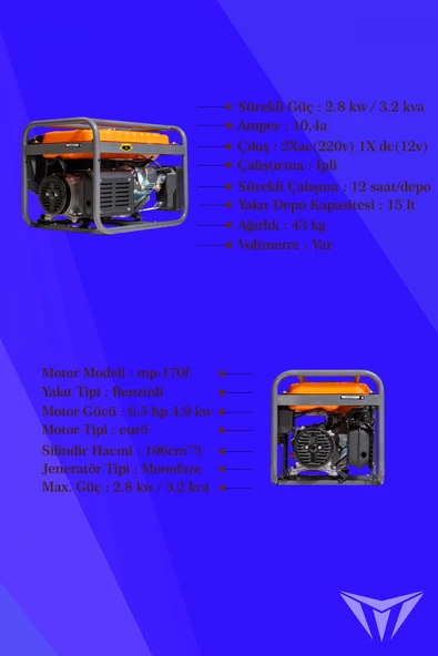 Megasan Power Mpj-4000 4000w 7hp Benzinli Jeneratör Bakır Sargılı - 2