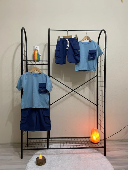 Cg Kids Lacivert Kargo Cep Şort Detaylı Kaliteli Kumaş Erkek Çocuk Alt Üst Takım - 4